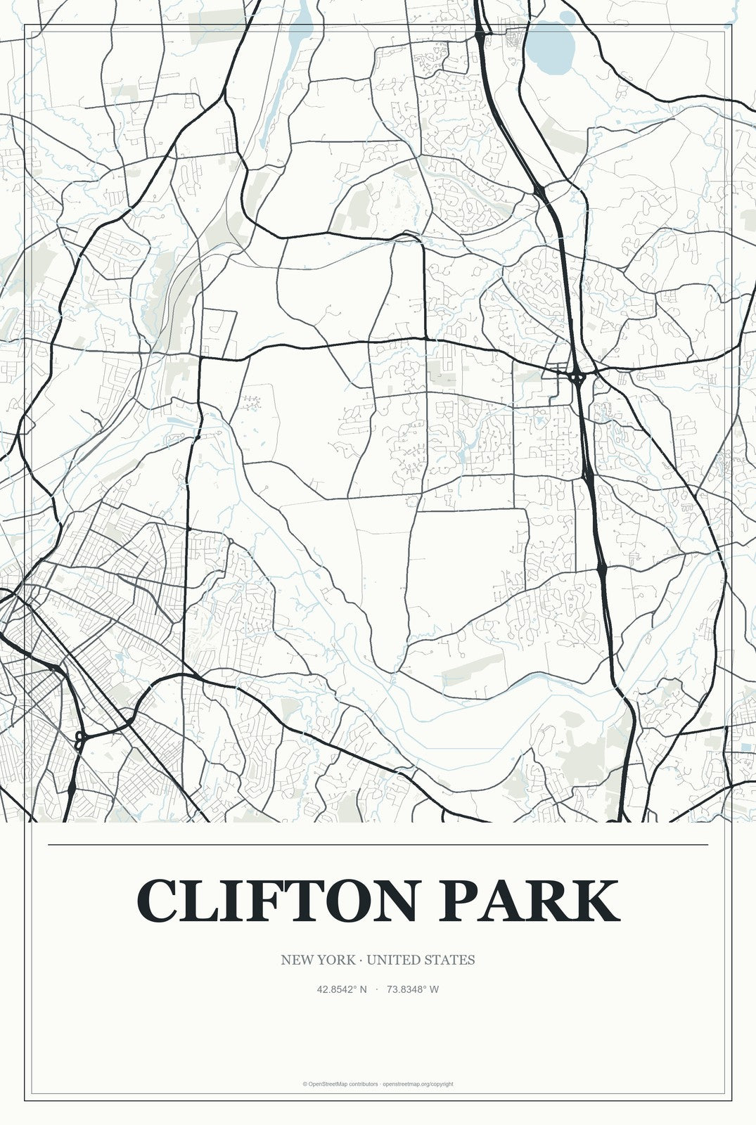 Clifton Park, New York City Map Aluminum Sign in Gallery Air style