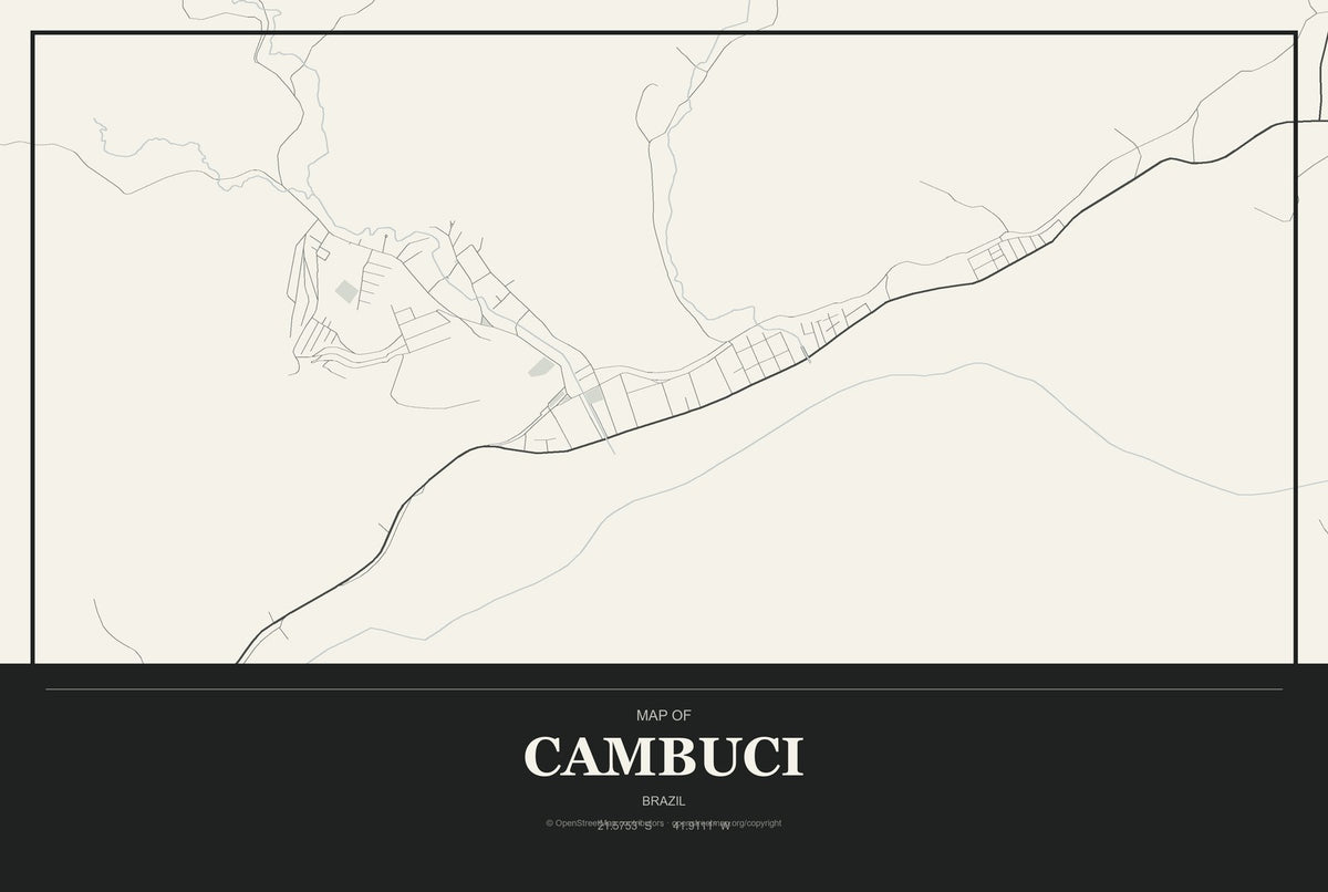 Cambuci, Brazil City Map Aluminum Sign in Museum Plaque style