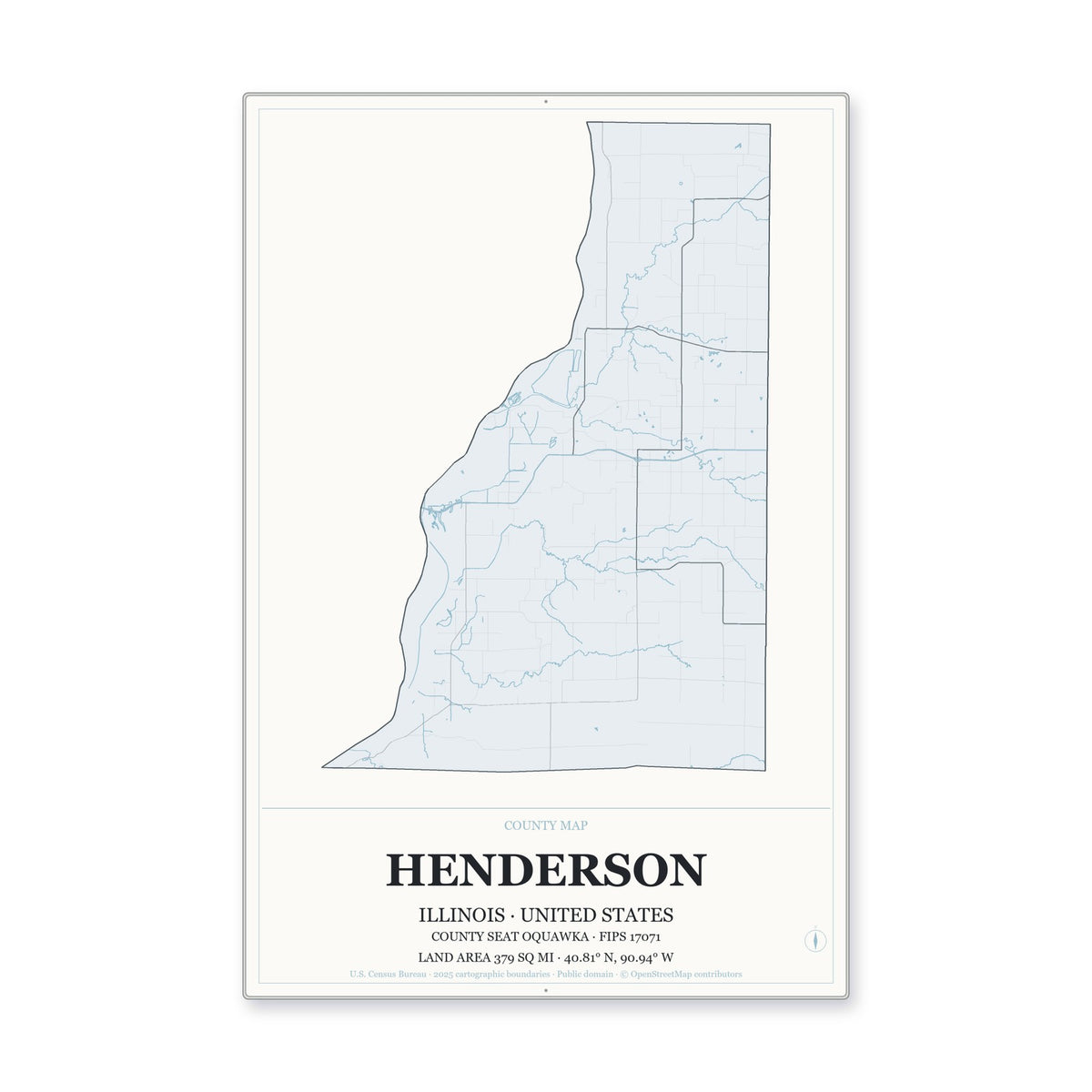 Henderson County, Illinois Map Aluminum Sign in Gallery Air style