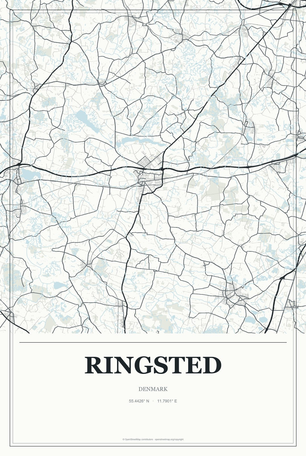 Ringsted, Denmark City Map Aluminum Sign in Gallery Air style
