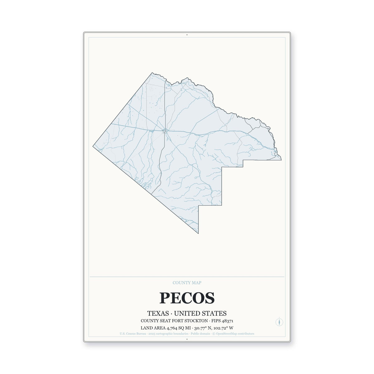 Pecos County, Texas Map Aluminum Sign in Gallery Air style