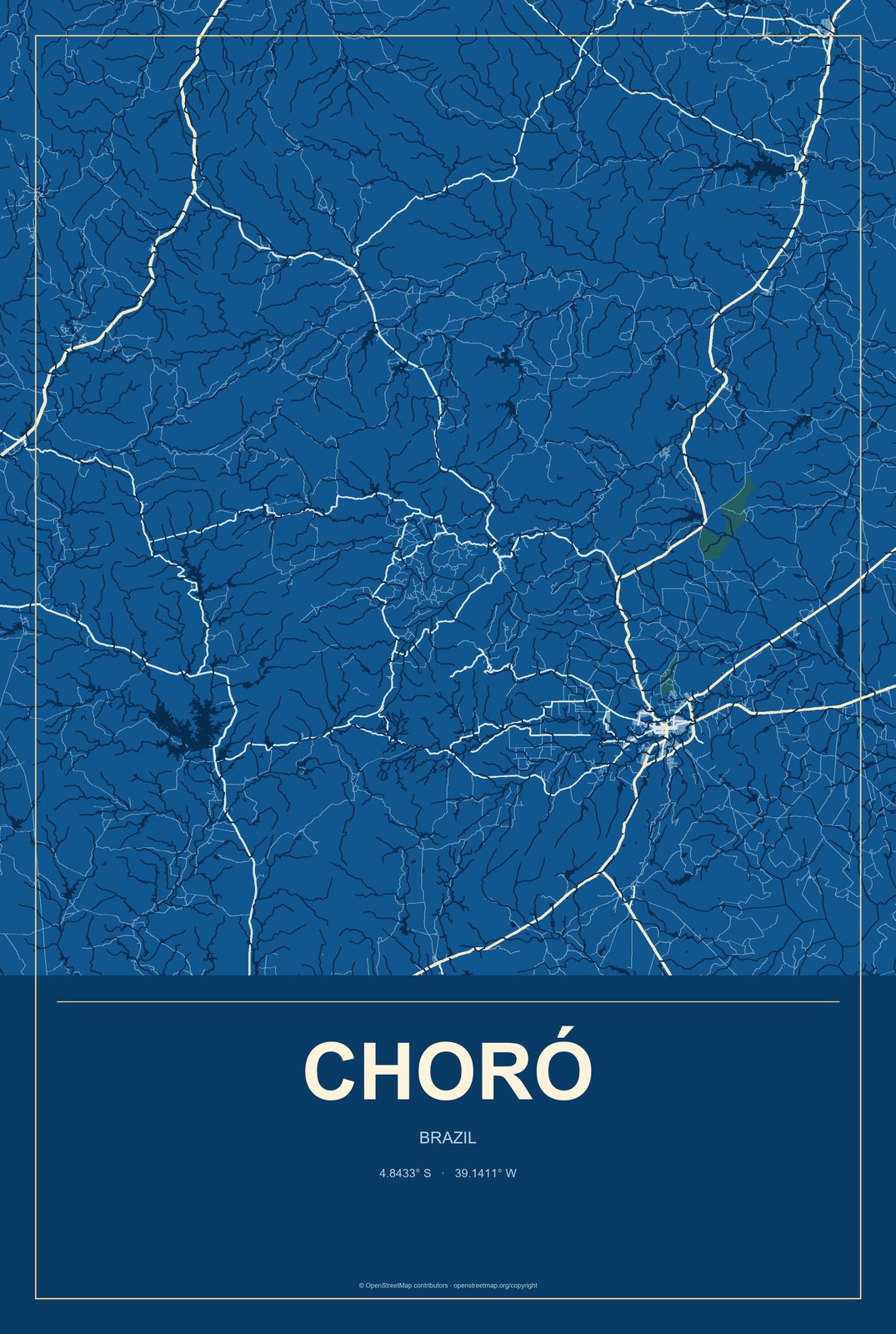 Choró, Brazil City Map Aluminum Sign in Harbor Cobalt style