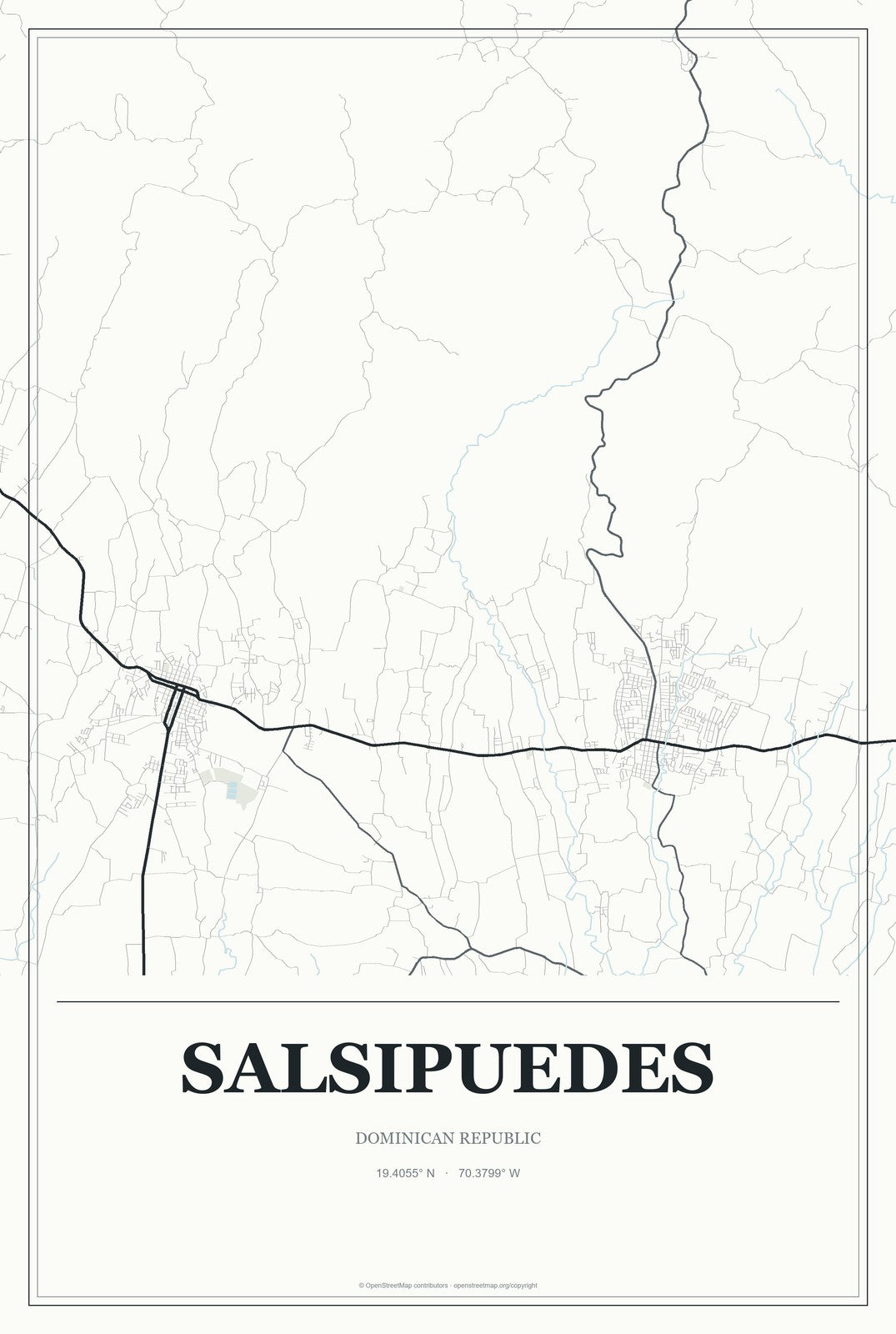 Salsipuedes, Dominican Republic City Map Aluminum Sign in Gallery Air style