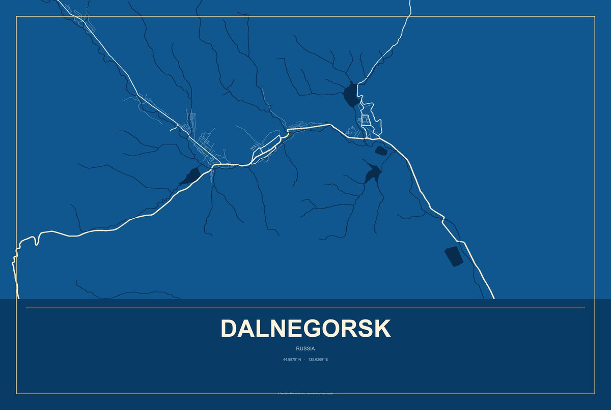 Dalnegorsk, Russia City Map Aluminum Sign in Harbor Cobalt style