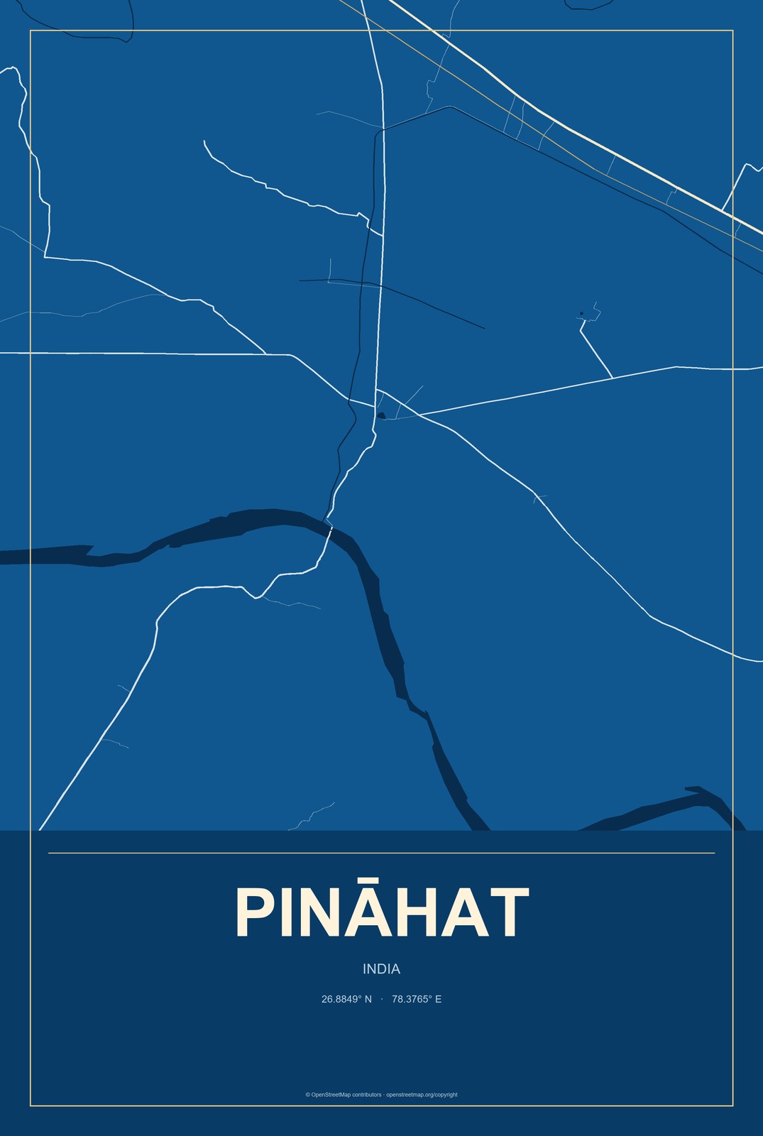 Pināhat, India City Map Aluminum Sign in Harbor Cobalt style