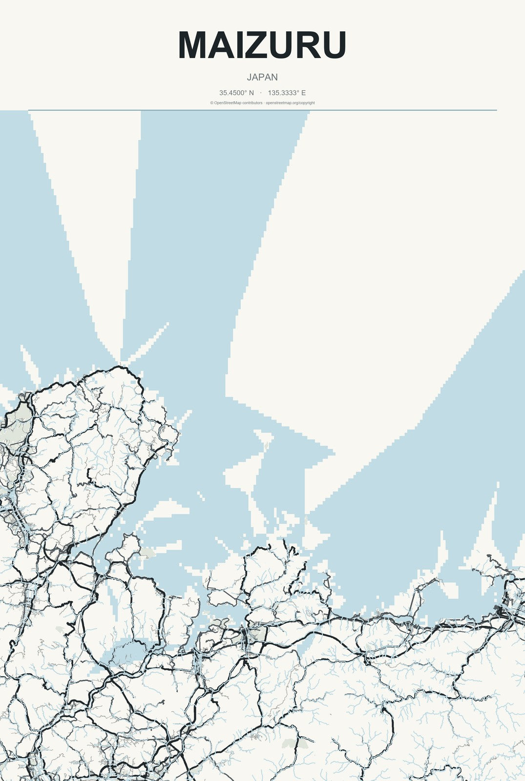 Maizuru, Japan City Map Aluminum Sign in Headline Atlas style