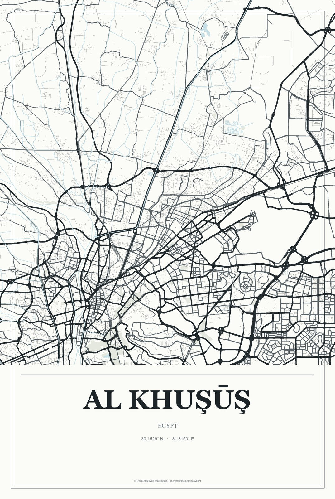 Al Khuşūş, Egypt City Map Aluminum Sign in Gallery Air style