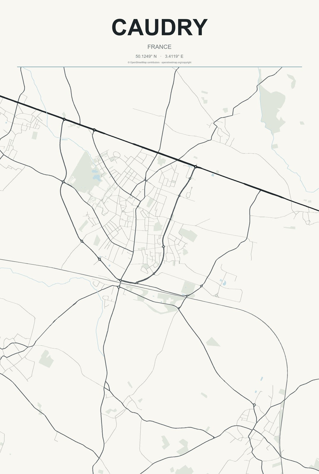 Caudry, France City Map Aluminum Sign in Headline Atlas style