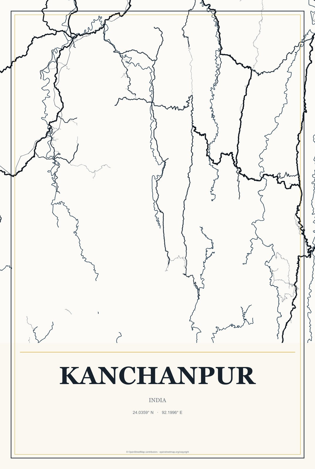 Kanchanpur, India City Map Aluminum Sign in Citrine Modern style