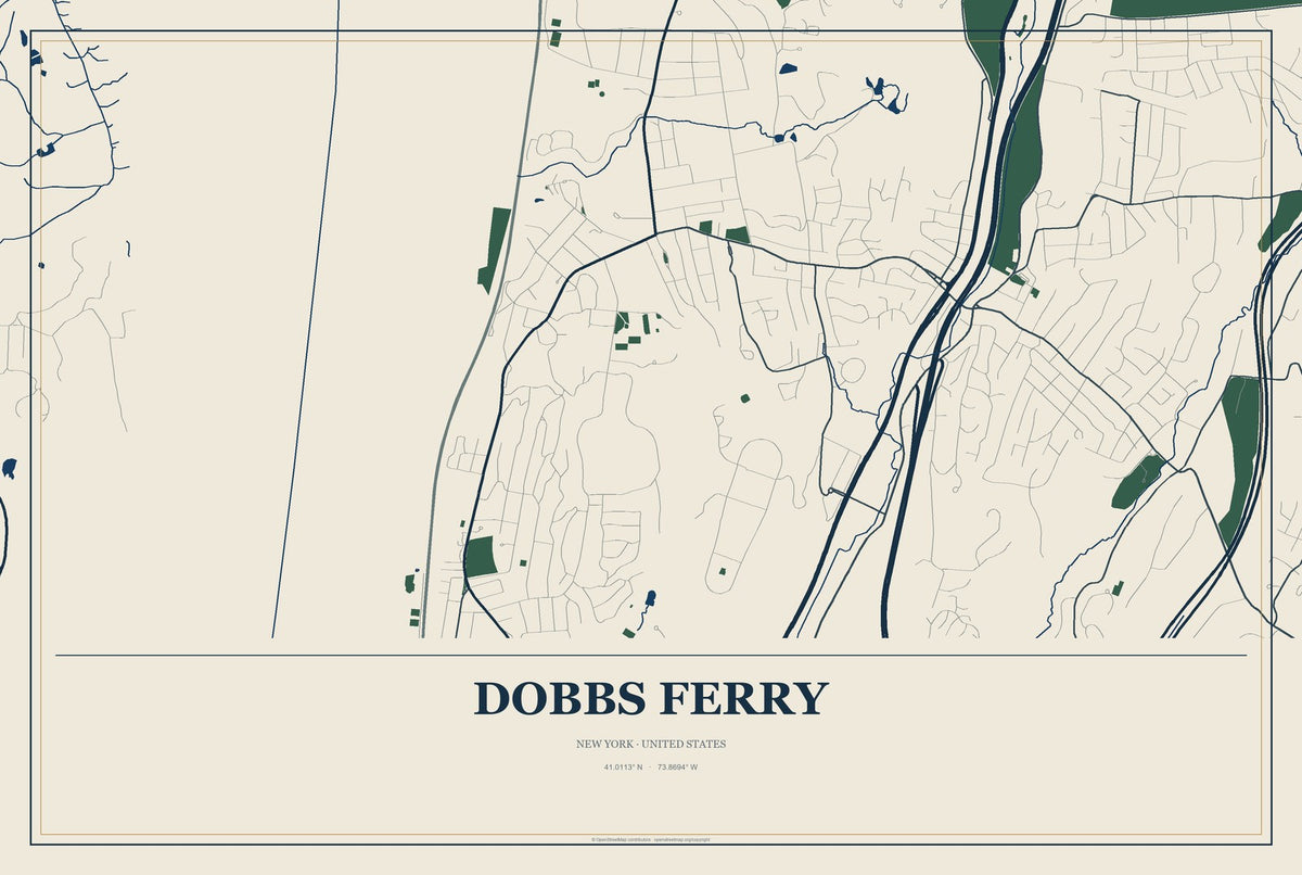 Dobbs Ferry, New York City Map Aluminum Sign in Coastal Cutout style