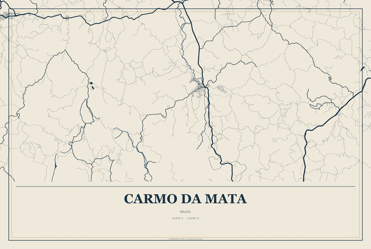 Carmo da Mata, Brazil City Map Aluminum Sign in Coastal Cutout style