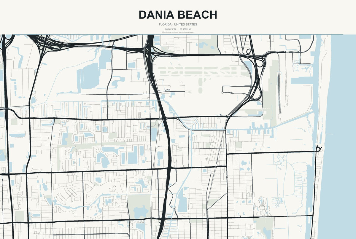 Dania Beach, Florida City Map Aluminum Sign in Headline Atlas style