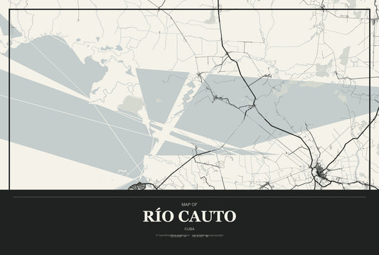 Río Cauto, Cuba City Map Aluminum Sign in Museum Plaque style