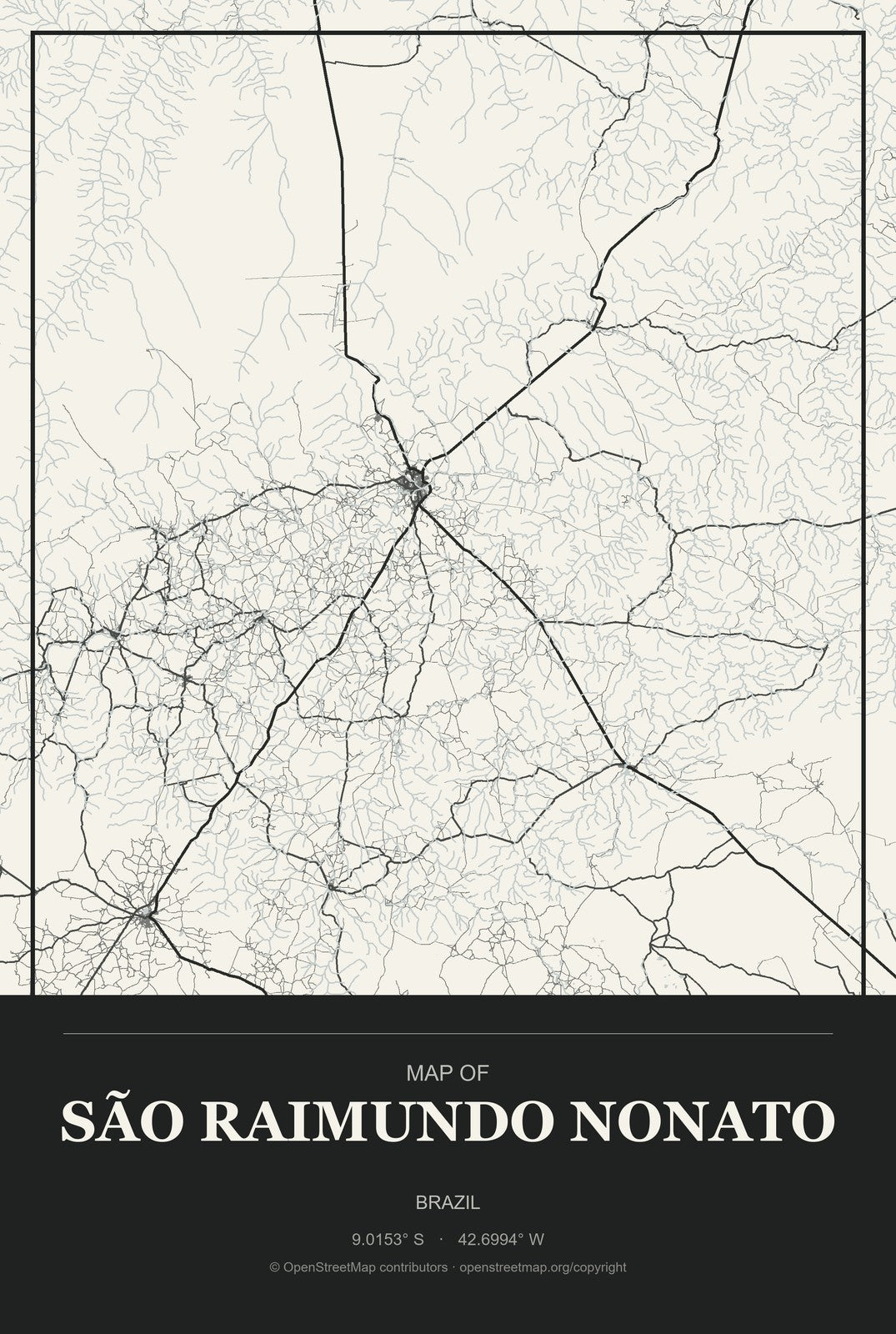 São Raimundo Nonato, Brazil City Map Aluminum Sign in Museum Plaque style