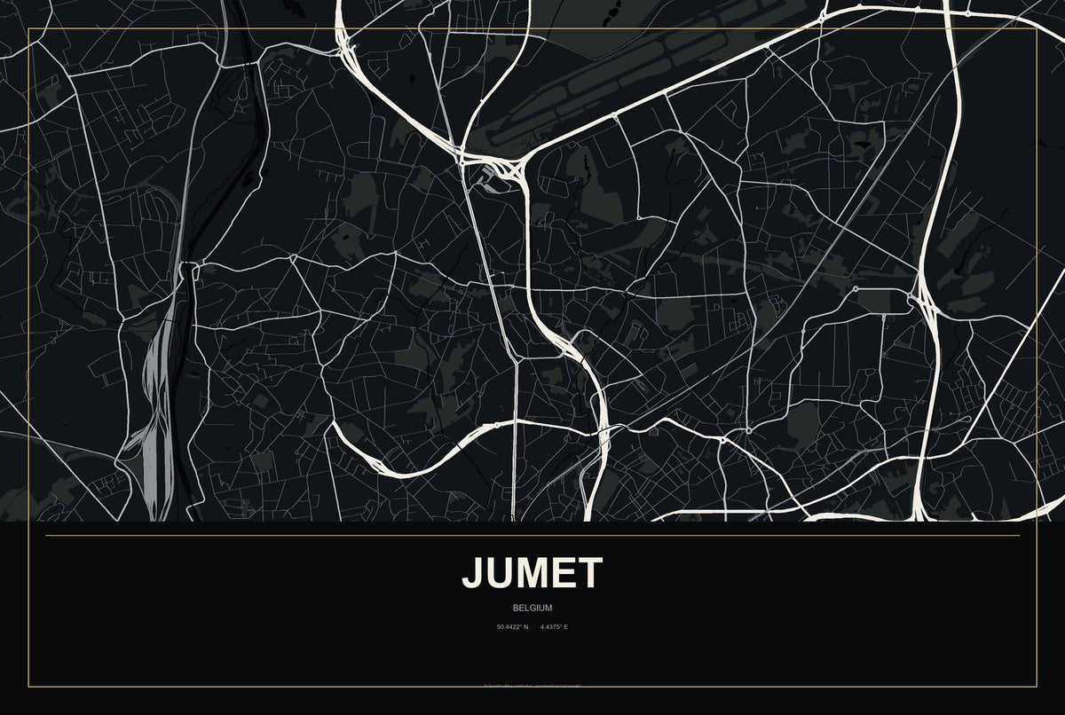 Jumet, Belgium City Map Aluminum Sign in Metropolitan Noir style