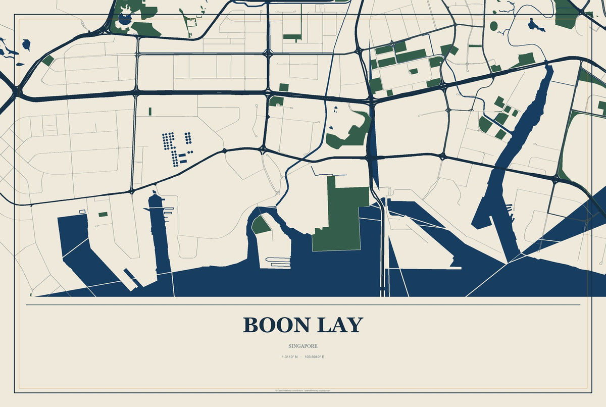 Boon Lay, Singapore City Map Aluminum Sign in Coastal Cutout style