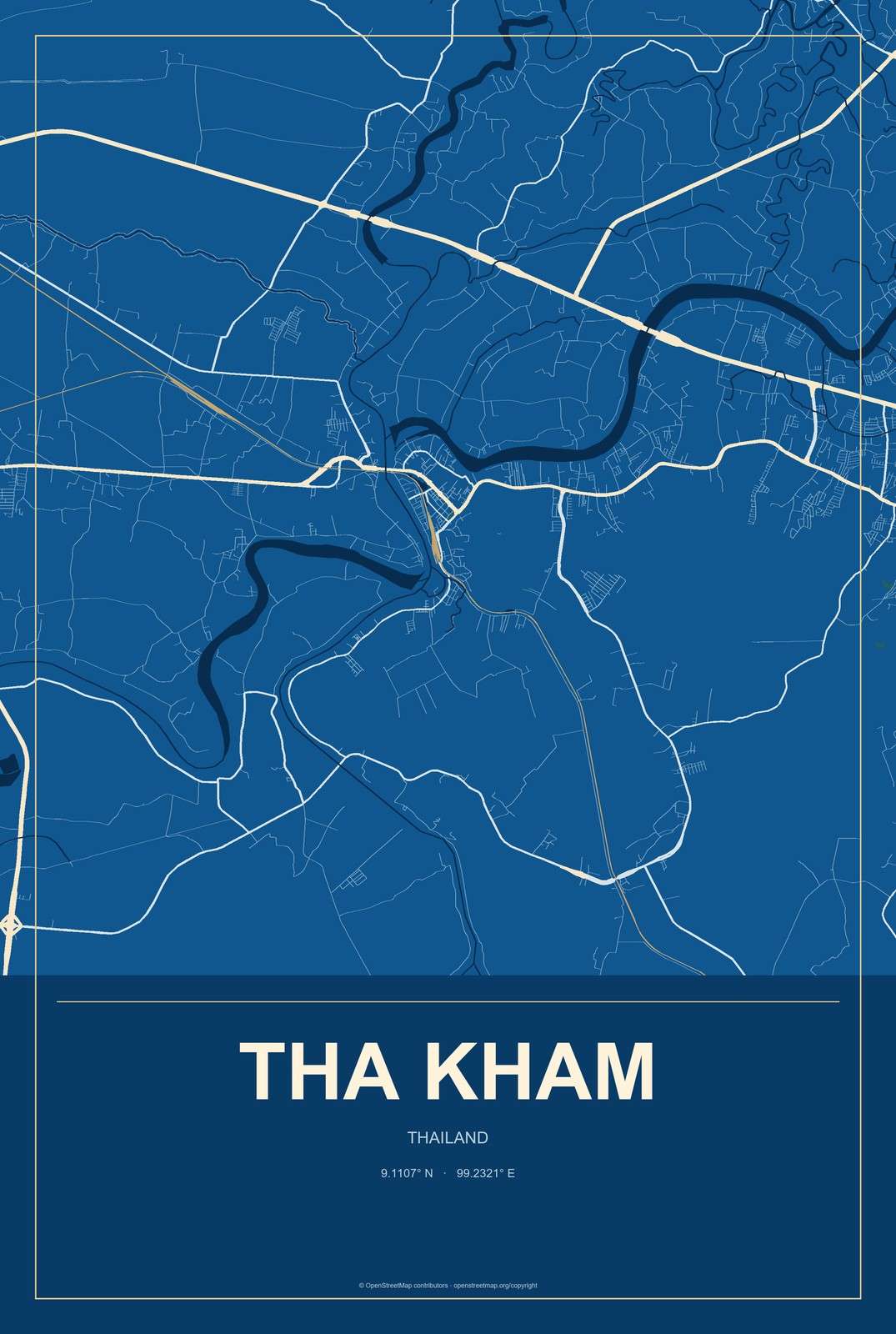 Tha Kham, Thailand City Map Aluminum Sign in Harbor Cobalt style
