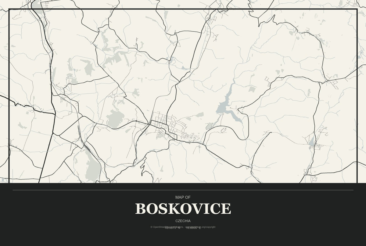 Boskovice, Czechia City Map Aluminum Sign in Museum Plaque style