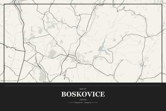 Boskovice, Czechia City Map Aluminum Sign in Museum Plaque style