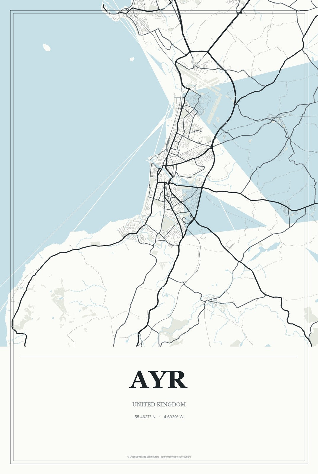 Ayr, United Kingdom City Map Aluminum Sign in Gallery Air style