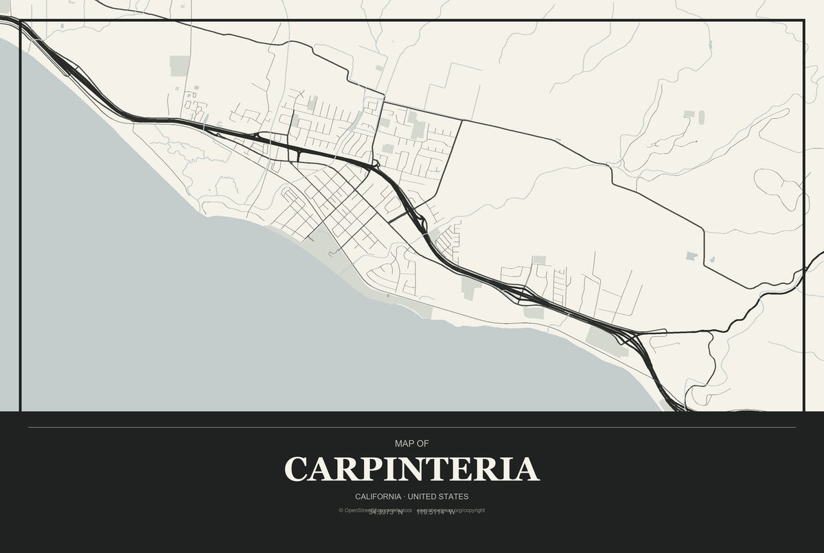 Carpinteria, California City Map Aluminum Sign in Museum Plaque style
