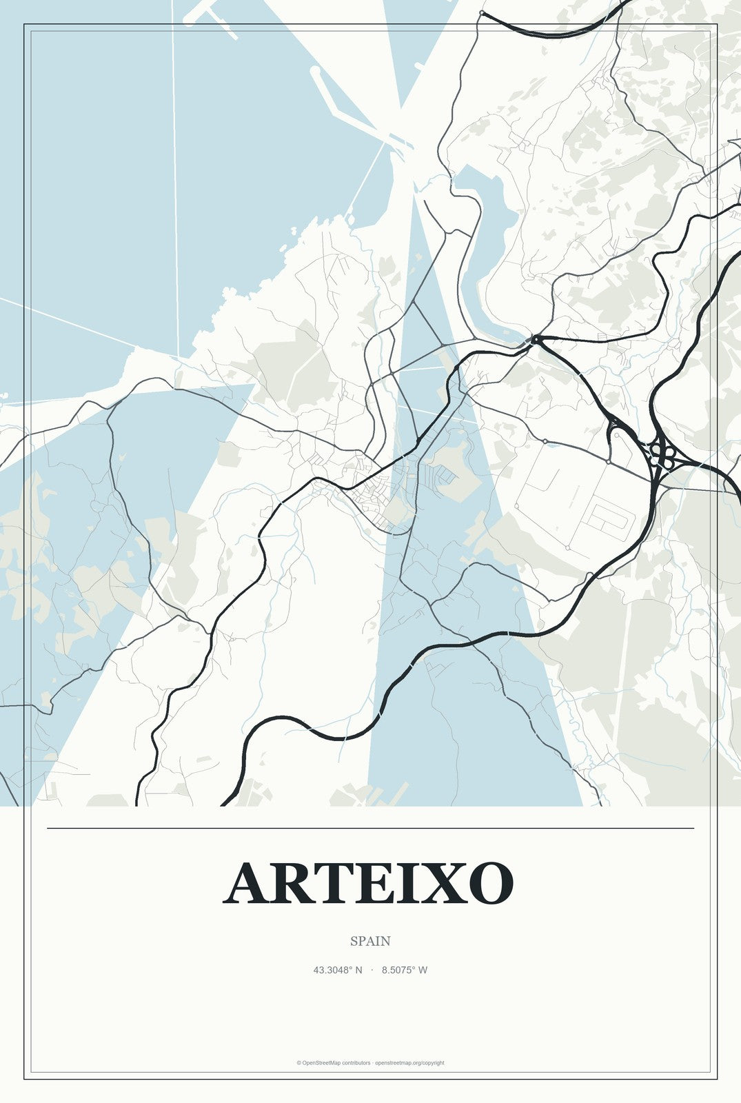 Arteixo, Spain City Map Aluminum Sign in Gallery Air style