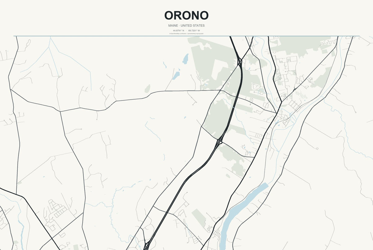 Orono, Maine City Map Aluminum Sign in Headline Atlas style
