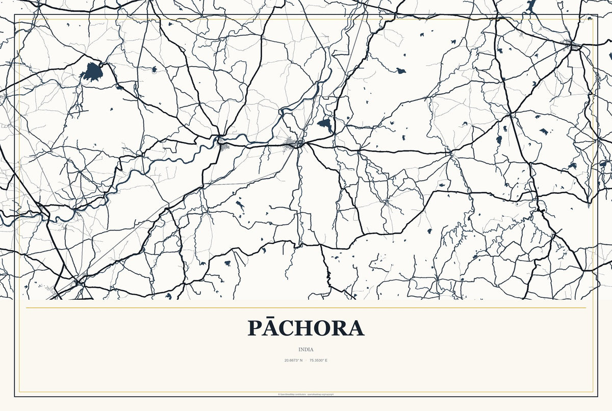 Pāchora, India City Map Aluminum Sign in Citrine Modern style