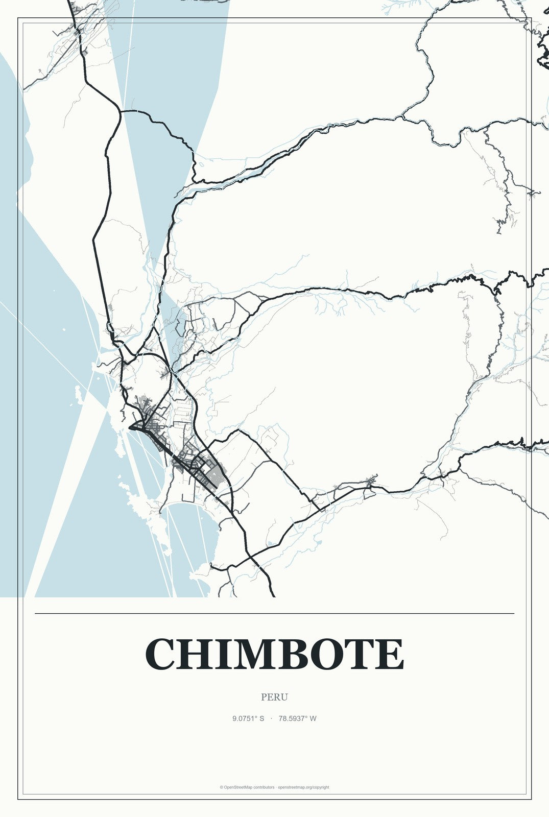 Chimbote, Peru City Map Aluminum Sign in Gallery Air style