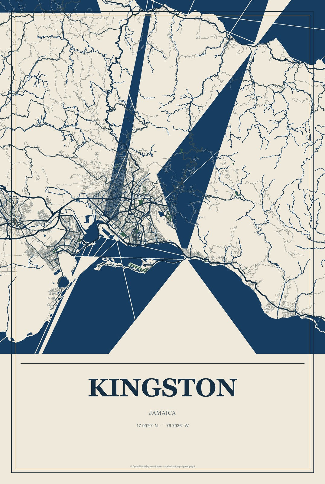 Kingston, Jamaica City Map Aluminum Sign in Coastal Cutout style