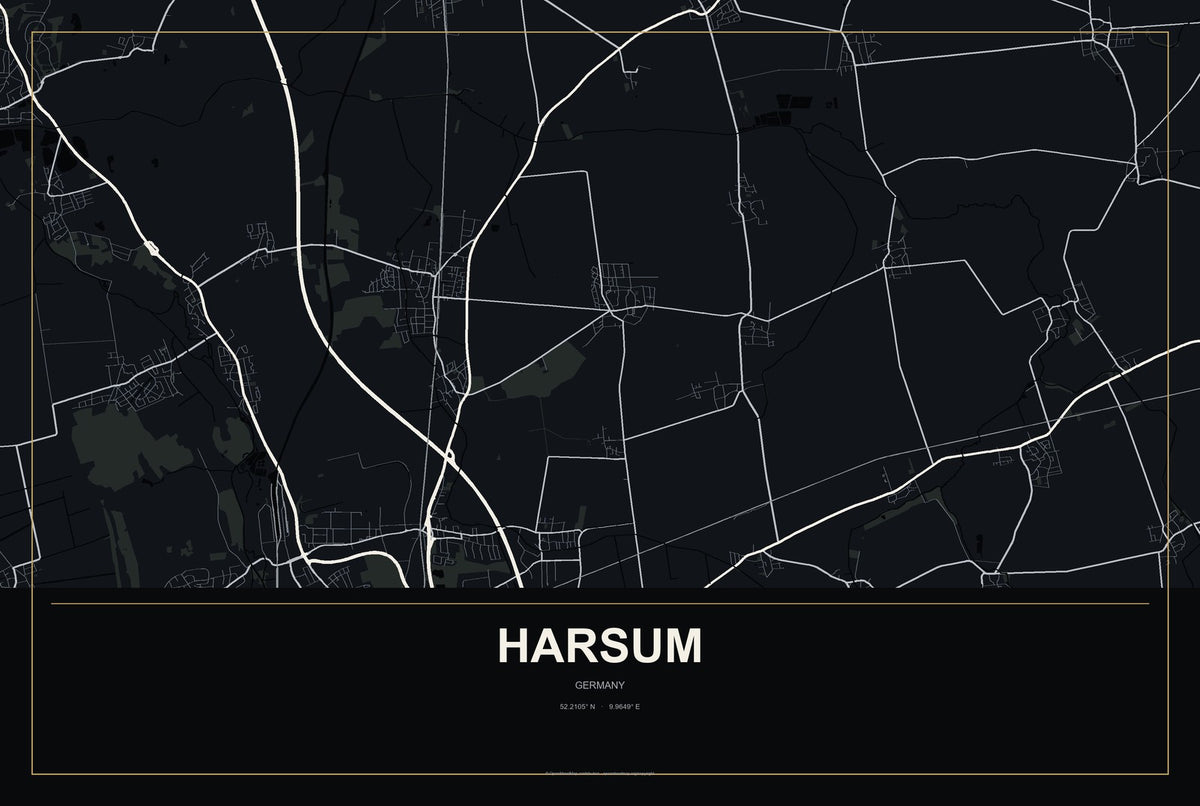 Harsum, Germany City Map Aluminum Sign in Metropolitan Noir style