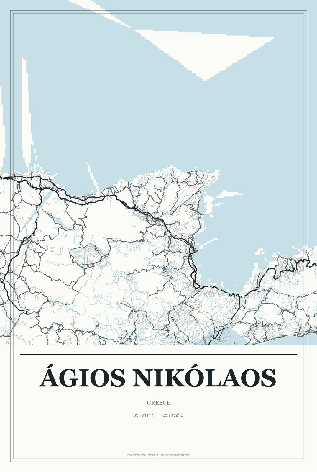 Ágios Nikólaos, Greece City Map Aluminum Sign in Gallery Air style