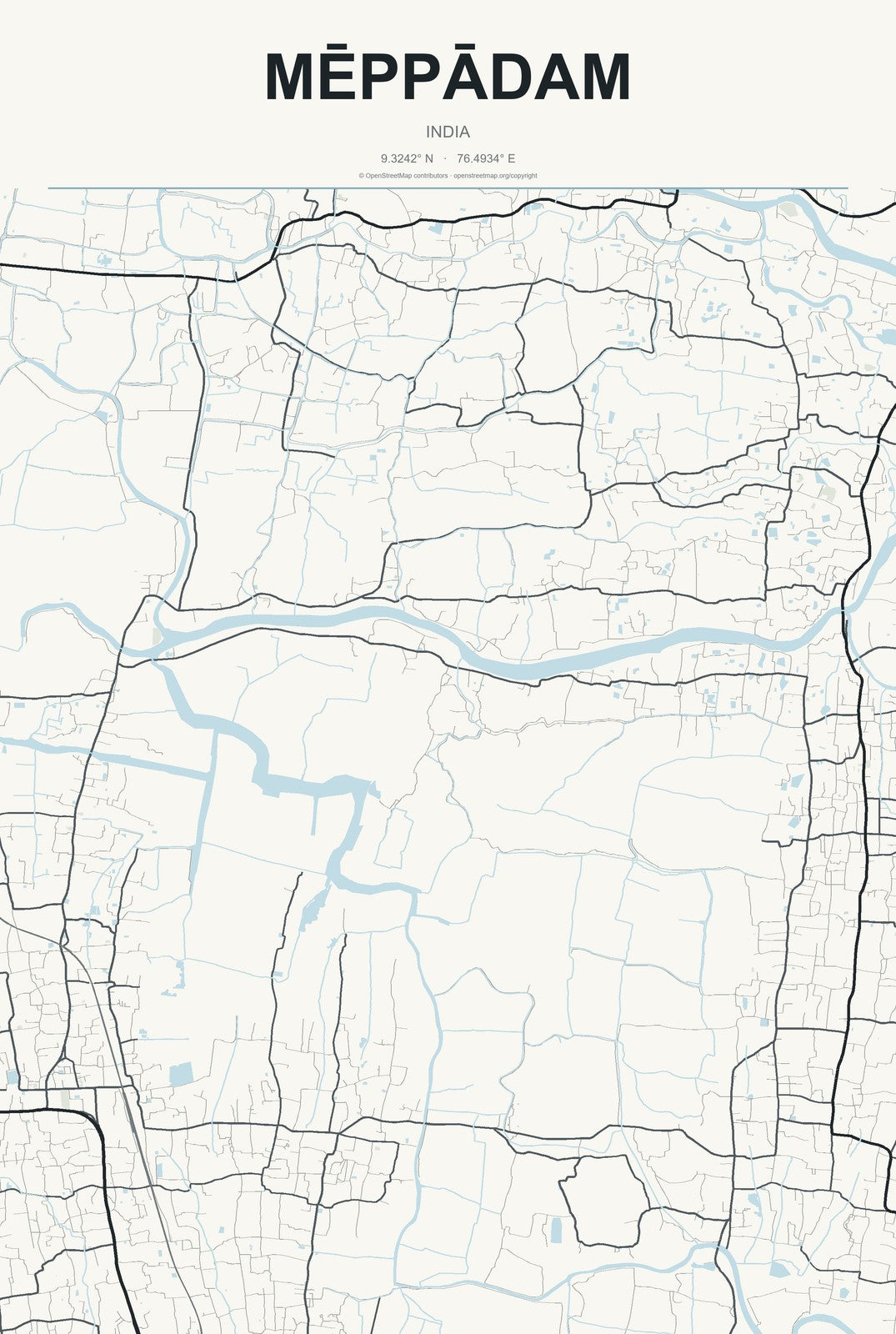 Mēppādam, India City Map Aluminum Sign in Headline Atlas style
