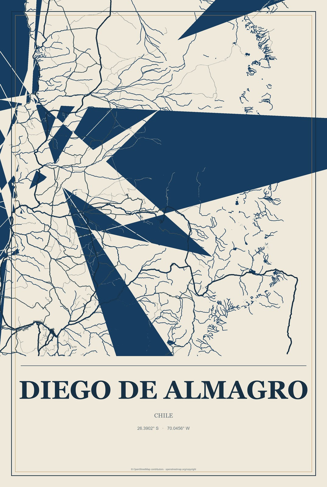 Diego de Almagro, Chile City Map Aluminum Sign in Coastal Cutout style
