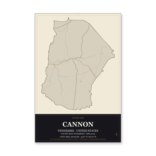 Cannon County, Tennessee Map Aluminum Sign in Museum Plaque style