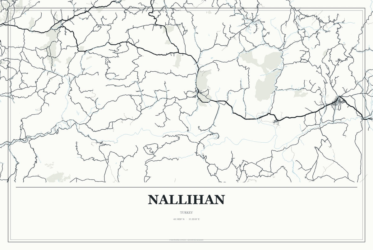 Nallıhan, Turkey City Map Aluminum Sign in Gallery Air style