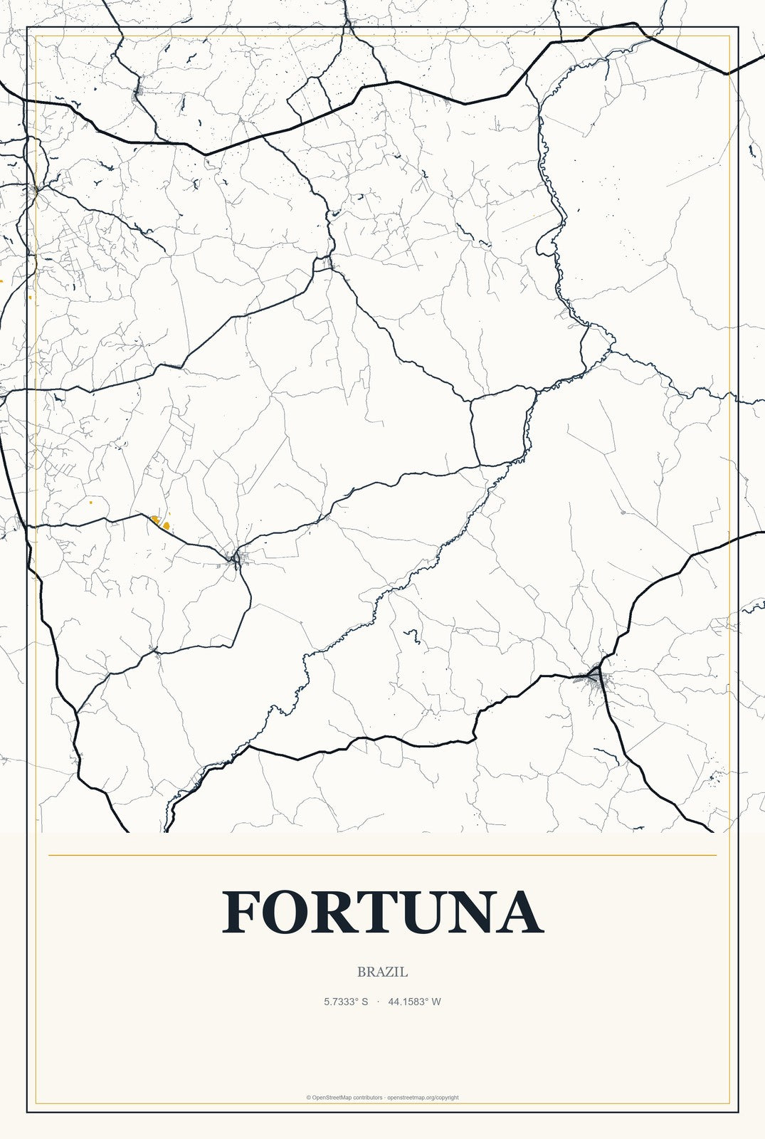 Fortuna, Brazil City Map Aluminum Sign in Citrine Modern style