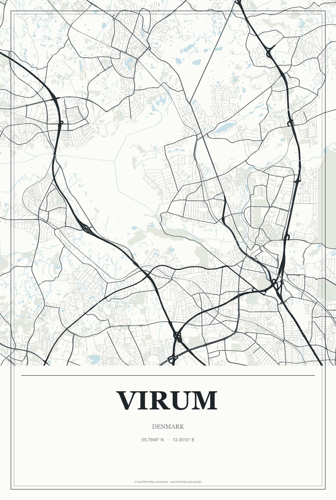 Virum, Denmark City Map Aluminum Sign in Gallery Air style