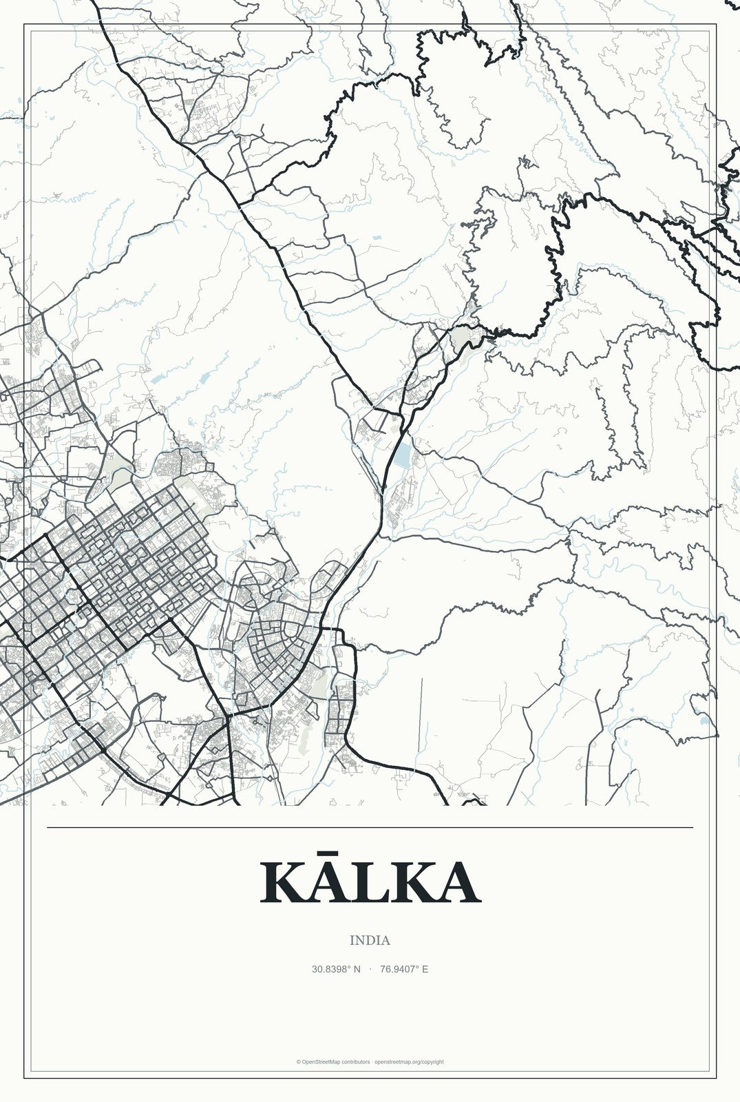 Kālka, India City Map Aluminum Sign in Gallery Air style