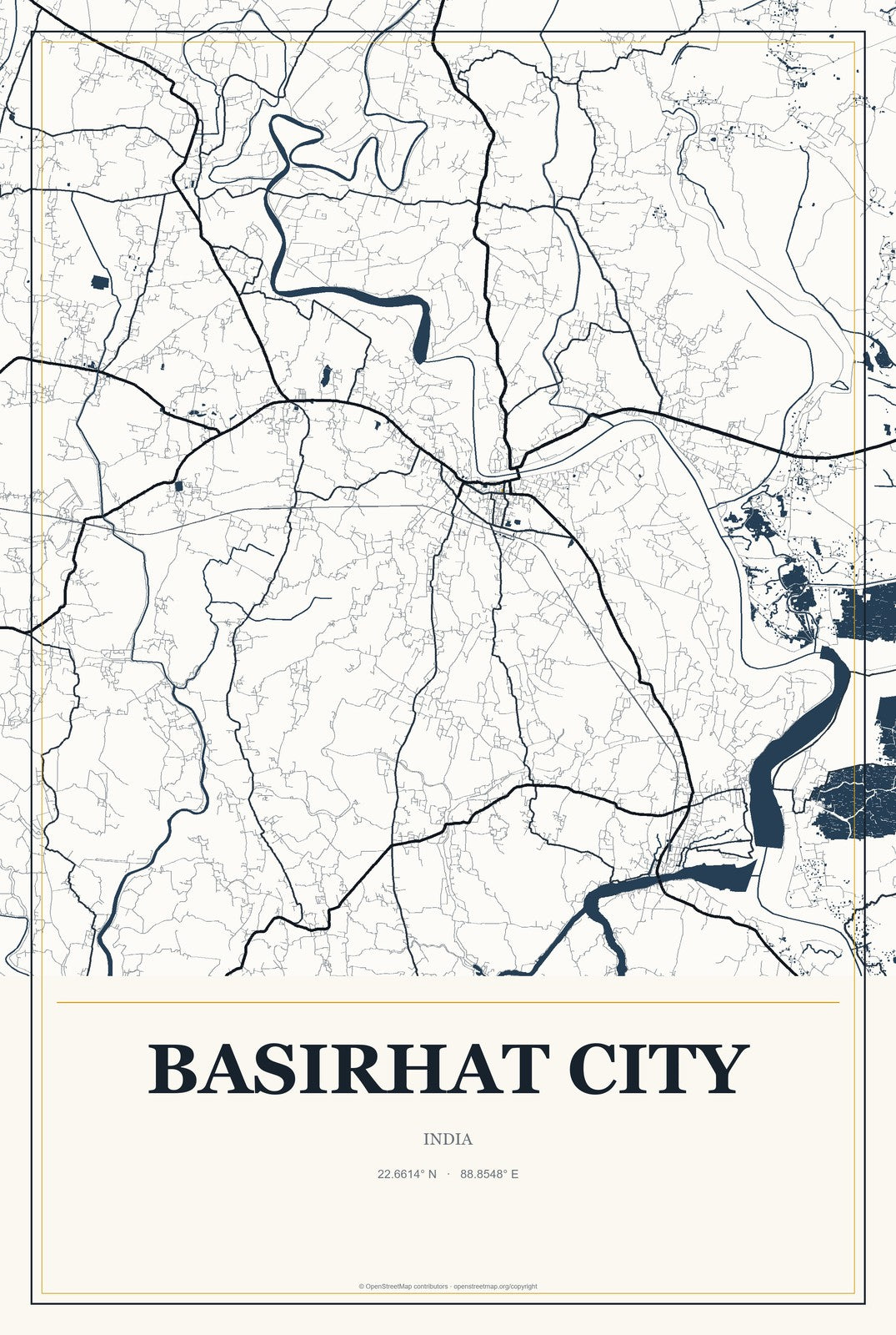 Basirhat City, India City Map Aluminum Sign in Citrine Modern style