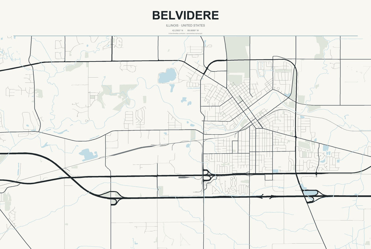 Belvidere, Illinois City Map Aluminum Sign in Headline Atlas style