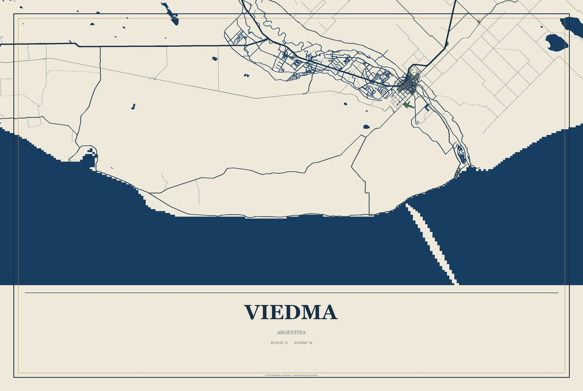 Viedma, Argentina City Map Aluminum Sign in Coastal Cutout style