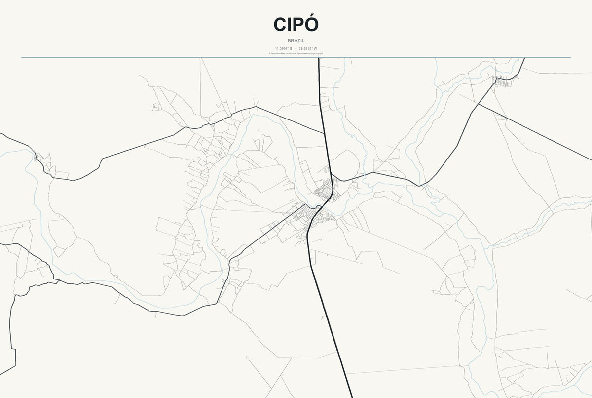 Cipó, Brazil City Map Aluminum Sign in Headline Atlas style
