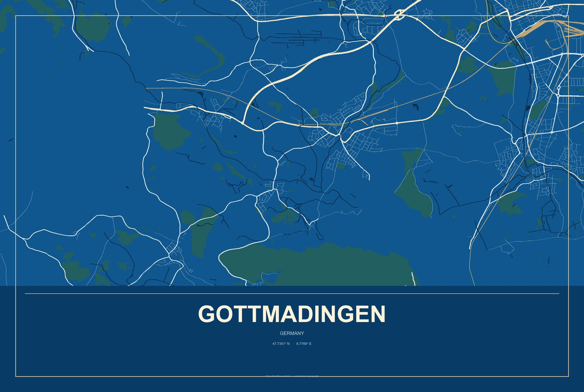 Gottmadingen, Germany City Map Aluminum Sign in Harbor Cobalt style