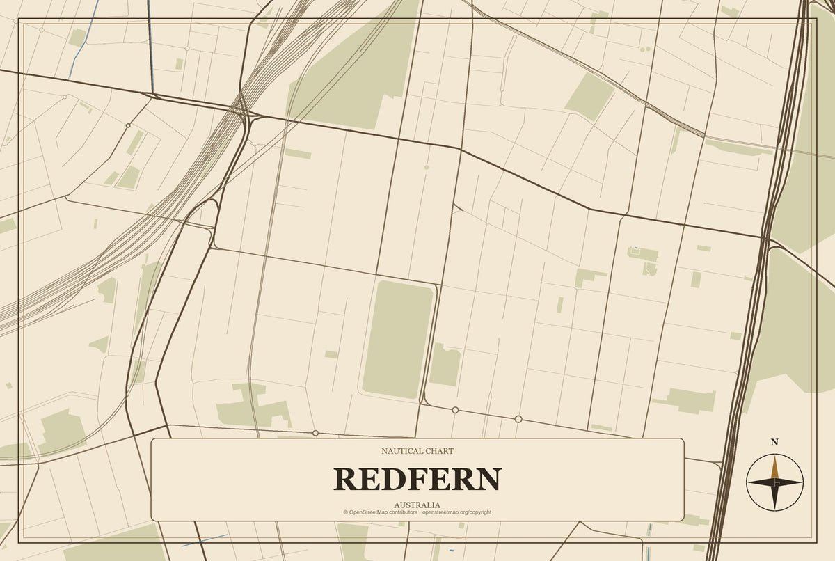 Redfern, Australia City Map Aluminum Sign in Heritage Nautical style