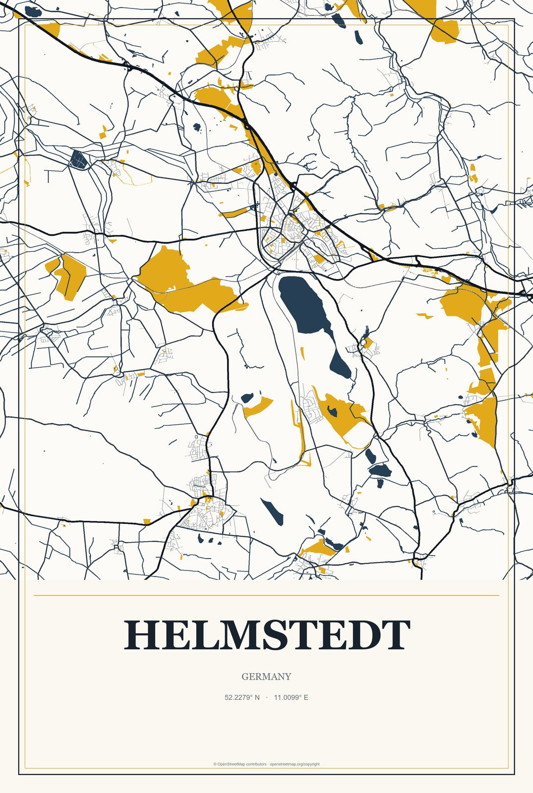 Helmstedt, Germany City Map Aluminum Sign in Citrine Modern style