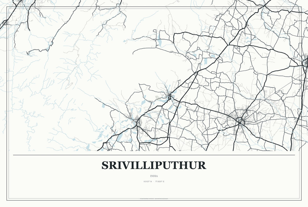Srivilliputhur, India City Map Aluminum Sign in Gallery Air style