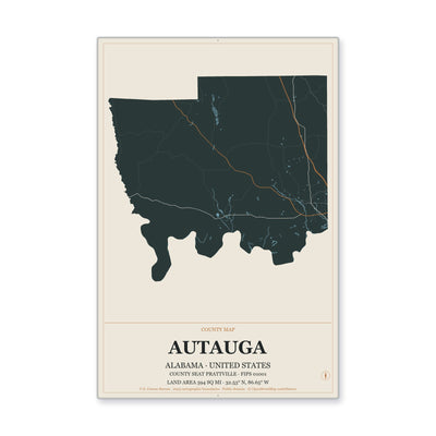 Autauga County, Alabama map in Headline Atlas style