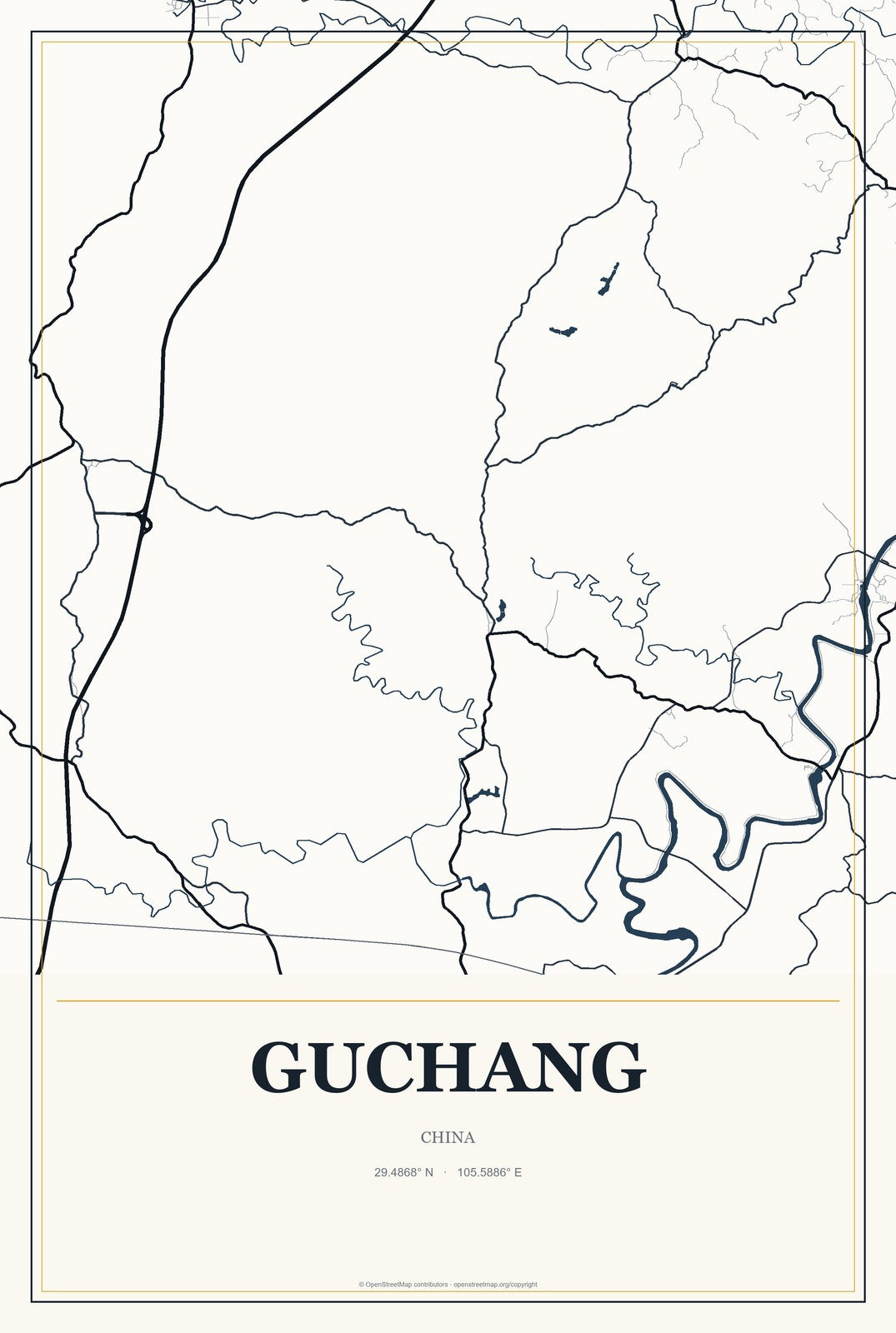 Guchang, China City Map Aluminum Sign in Citrine Modern style