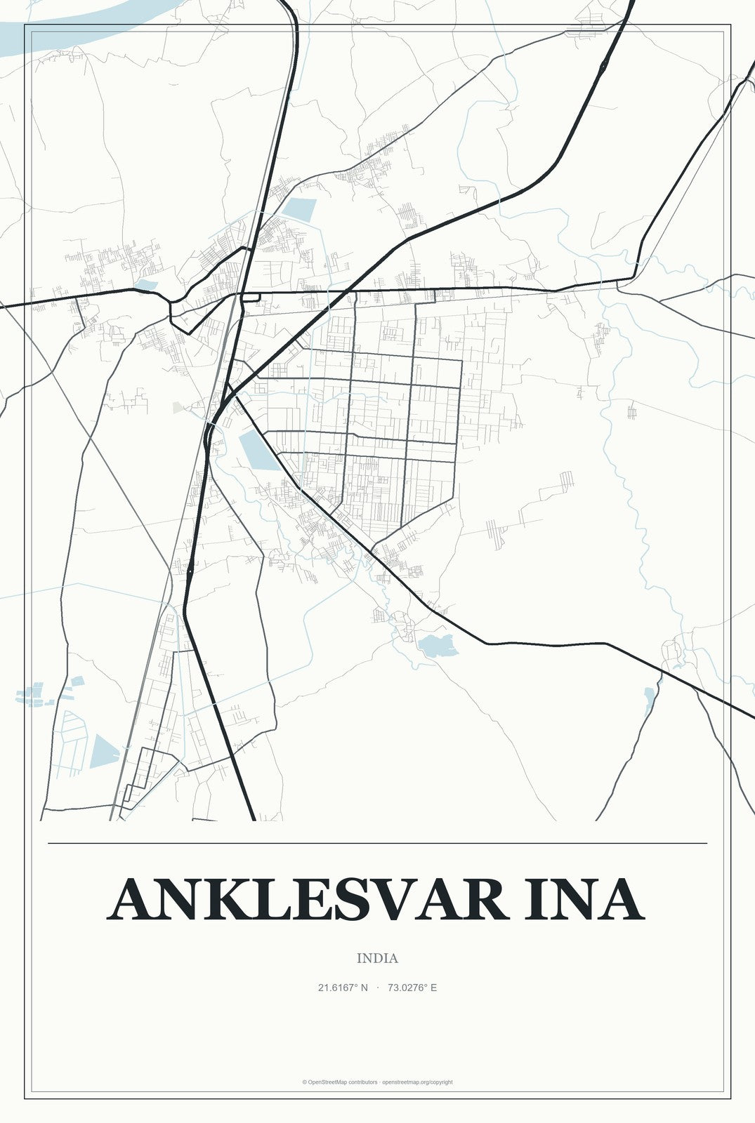 Anklesvar INA, India City Map Aluminum Sign in Gallery Air style